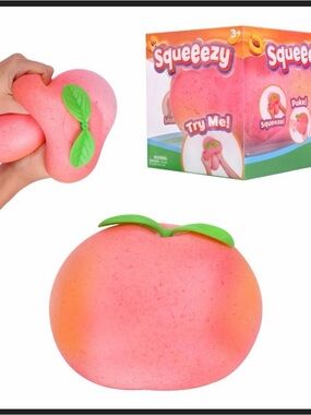 Sunny Days Squeezy Peach Squishy Stress Toy - Pink with Green Leaves